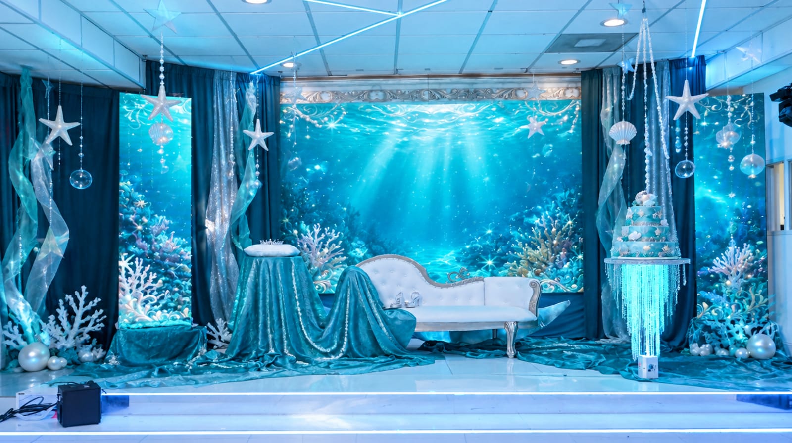 Simulación del escenario con un fondo del mar proyectado